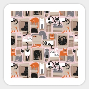 Purfect feline architecture // pattern // background cute cats in cardboard boxes Sticker